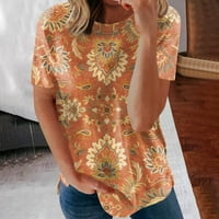 Hanas vrhovi ženski modni majica, vintage i cvijeće tiskane košulje za okrugle vrata, ležerne majice s kratkim rukavima Top narančasta m
