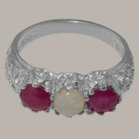 Britanci napravio je 10k bijeli zlatni ženski prsten prirodni obilni prsten i rubin, opcije veličine - veličine 7.5