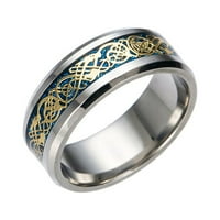 Zmajski prsten od titana sa srebrnim zlatnim zmajem od nehrđajućeg čelika