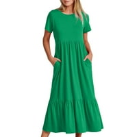 Giligiliso Ženska ljetna casual kratkih rukava Crewneck haljina Ležerne prilike Flowy Tired Maxi Plaža