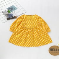 5t Dječja djevojka odjeća Little Girl Haljina s dugim rukavima Polka Dots Haljina Djevojke Casual Dress Yellow 5- godina Djevojke haljina