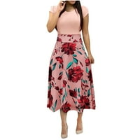 Ženske haljine klirence kratki rukav A-line maxi labavi ispisani scoop vrat ljetna haljina ružičasta