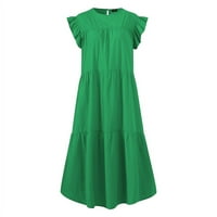 Qwertyu Plus size Goth haljina pominjena linija Flowy Seundoresses za juniore bez rukava zakrivljene zakrivljene ključane nazad Žene Ljetne mini haljine zelene 3xl