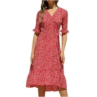 Haljine za čišćenje za žene Ležerne prilike ženska modna kauzalna V-izrez Chiffon cvjetni boho plaža