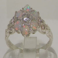10k bijeli zlatni kubiczirkonijski i opal ženski godišnjički prsten - veličina 4,25
