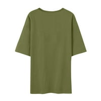 Leylayray ženska modna kratka rukava okrugla vrat prednji rame Retro ljetna labava košulja Green M
