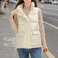 Žene bez rukava bez rukava Vest Parkas Solid Color Puffer prekrivene jakne V kaputi sa džepovima bijeli
