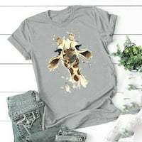 Zodggu Trendy ponude Cute Giraffe grafički bluza za žene Lounge Crewneck kratki rukav majica majica