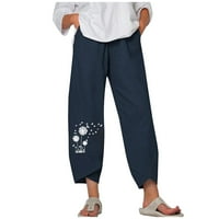 Ženske pamučne posteljine povremene lagane udobne posteljine duge hlače tiskane posteljine duge pantalone sa džepovima