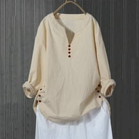 Leesechin Clearence Modne ženske ležerne pamučne i posteljine dugih rukava V-izrez SOLISA labavi vrhovi bluze