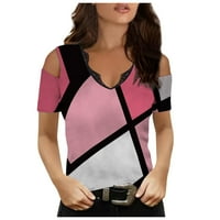 Ženski bluze Ženski modni ležerni temperament V-izrez Labavi nepravilni geometrijski print majica kratkih rukava Top Pink m