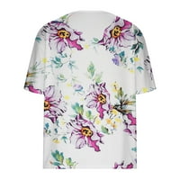 Ljetni vrhovi za žene Trendy ženska moda casual plus veličina Scenic Cvijeće Ispis majica V-izrez