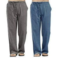 Farfi muškarci ravni pantalone labavi džep sa crtežom Ljeto u boji, posteljine s više džepnih hlača koje odgovaraju prsluku