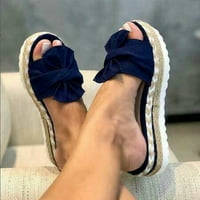 Miluxas Womens Sandals Cleance ponude ženske cipele modne čvrste boje minimalistički tkanje slame tkanje gustih dna sandale papuče flip flop plavi 7,5