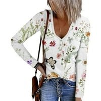 BAZYREY prevelizirani plus dukseri za žene dugih rukava trendi cvjetni ispis labavi bluze okrugli vrat casual pulover multi-boja s