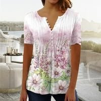 Ljetne košulje za žene zarezane bluze za izrez Modni cvjetni print Top Ležerne prilike TEEHirt Loose