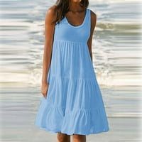 Ženska plaža Sunduress Solid Boja Ljetni modni praznici bez rukava bez rukava plus veličina labava haljina