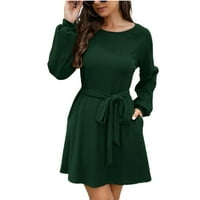 Čipka za dugih rukava džep za vrat zimski džemper zelene padne haljine za žene veličine l