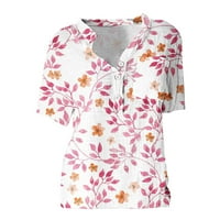 Košulje za Baberdicy, žensko dugme gore pamučno i posteljina kratkih rukava od tiskane cvjetne bluze
