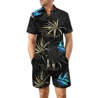 Dahych Muške cvjetne havajske majice Kratki ljetni podudaranje kompleta prema dolje odijelo Ležerne prilike na plaži i kratke hlače Plavi XL