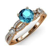 London Blue Topaz & Diamond Split Hank Angažman prsten 1. CT TW u 14K ružičastog zlata