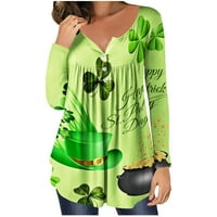 St. Patricks Dnevne majice za žene plus veličine St Patricks Dan majica Žene St. Patricks Dan Decor Majica Zelena majica s dugim rukavima Žene obrezane vrhove za žene