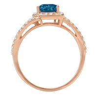 2. CT Sjajni smaragdni rez prirodni London Blue Topaz 14K Rose Gold Halo Pasijans sa Accentima prsten