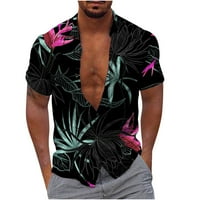 Vivianyo HD Muške vrhove čišćenje muškaraca modne casual tipke Hawaii ispis Ispirt skillwdown bluza bluza bluza bljeskalica bljeskalica