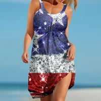 Ženska iznad koljena labava haljina Ljetna prodaja USA Zastava zastava plaža Scoop vrat za djevojke