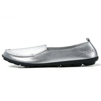 Welliumiy Womens Flats okrugli nožni plinovi Lagane kožne cipele za starački povremeni cipela za šetnju prozračivo na srebro 8
