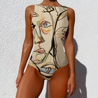 Growesty kupaći kostimi za žensko čišćenje, žene grafiti apstraktni ispis širokih kaiševa s visokim