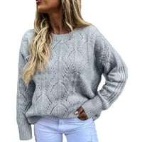 Comfy casual džemper za žene okrugli vrat dugih rukava labav lounge pletit vrhovi pulover skakači jesen zimska pletiva