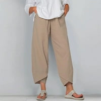 Wanxing prodaja Ženske posteljine obrezane hlače Ljeto modna boja nalik gležnju Čarouteri elastični struk Straigh pantalone sa džepovima