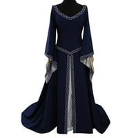 Pgeraug Fall Haljine za ženske haljine za žene dugih rukava V-izrez Dužina Blue 5xl