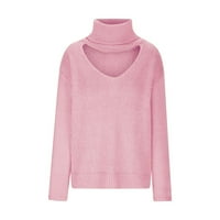 Zunfeo džemperi za žene - pletene čvrsto dugi rukav jeseni zimski vrhovi labavi fit pulover visoki vrat casual vrhovi ružičasti m