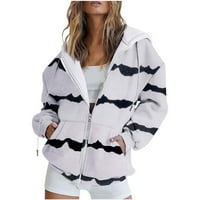 Duksevi za žensku modnu casual Halloween Print Zip Hood džepne jakne dugih rukava Top Grey L