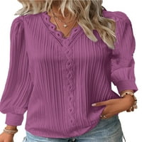 Capreze Women TEE Čvrsta boja Majica V izrez majica Casual Tops dugih rukava Pulover Purple XL