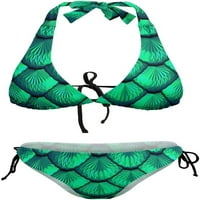 Zelene vage Ženski bikini kupaći kostimi postavili su modnu dva halter podstavljena kostim