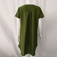 Ljetne haljine za žene V-izrez kratka casual a-line pune haljine kratkih rukava vojska zelena 4xl