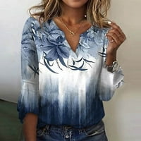 Strugten ženske modne V-izreze rukav print tiskani majica Slim Top Casual vrhovi ženske majice