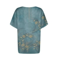 Hanas žensko ljeto Retro cvjetni ispis jednokratna majica kratkih rukava majica s talim fit vrhom sa džepovima