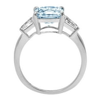 3CT Ascher Cut Prirodno nebo Plava Topaz 14K bijelo zlato Angažova za angažman kamena prstena veličine