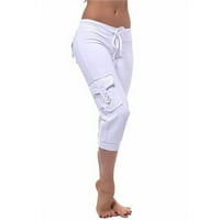 Ženske hlače elastične rela fit struk casual labavo joga hlače dugme sa džepovima Hlače White S