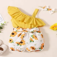 Canrulo Ljeto Lijepo dječje djevojke odjeća ruffles bez rukava jedan rame prsluk + suncokret hlače za