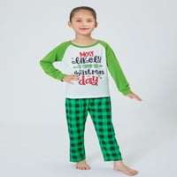 MubIneo božićna porodična pidžama koje odgovaraju seto pismo Ispis dugih rukava i zelene plažene hlače