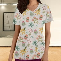 Kakina s majice za žene Ljeto kratki rukav V-izrez za ispis bluza uzročni džepovi pulover vrhovi poslovnih