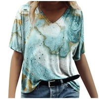 Summer V majice za žene za žene kratkih rukava Slatka ispisana majica bluza casual vrhovi labavi fit