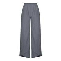 Žene plus veličine pamučne i posteljine pantalone visoke struke Pokretne hlače od pune boje Ljetne casual labave ravne hlače
