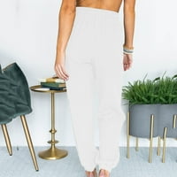 Idoravanske ženske plus veličine hlače za čišćenje ženske modne casual čvrste boje velike struke čipke labave pantalone duge hlače