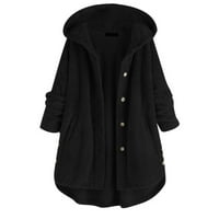 Huiniadese džepni kaput nepravilan dugi kapuljač s tipkama plus veličina ženske kapute duže ženske jakne crne m